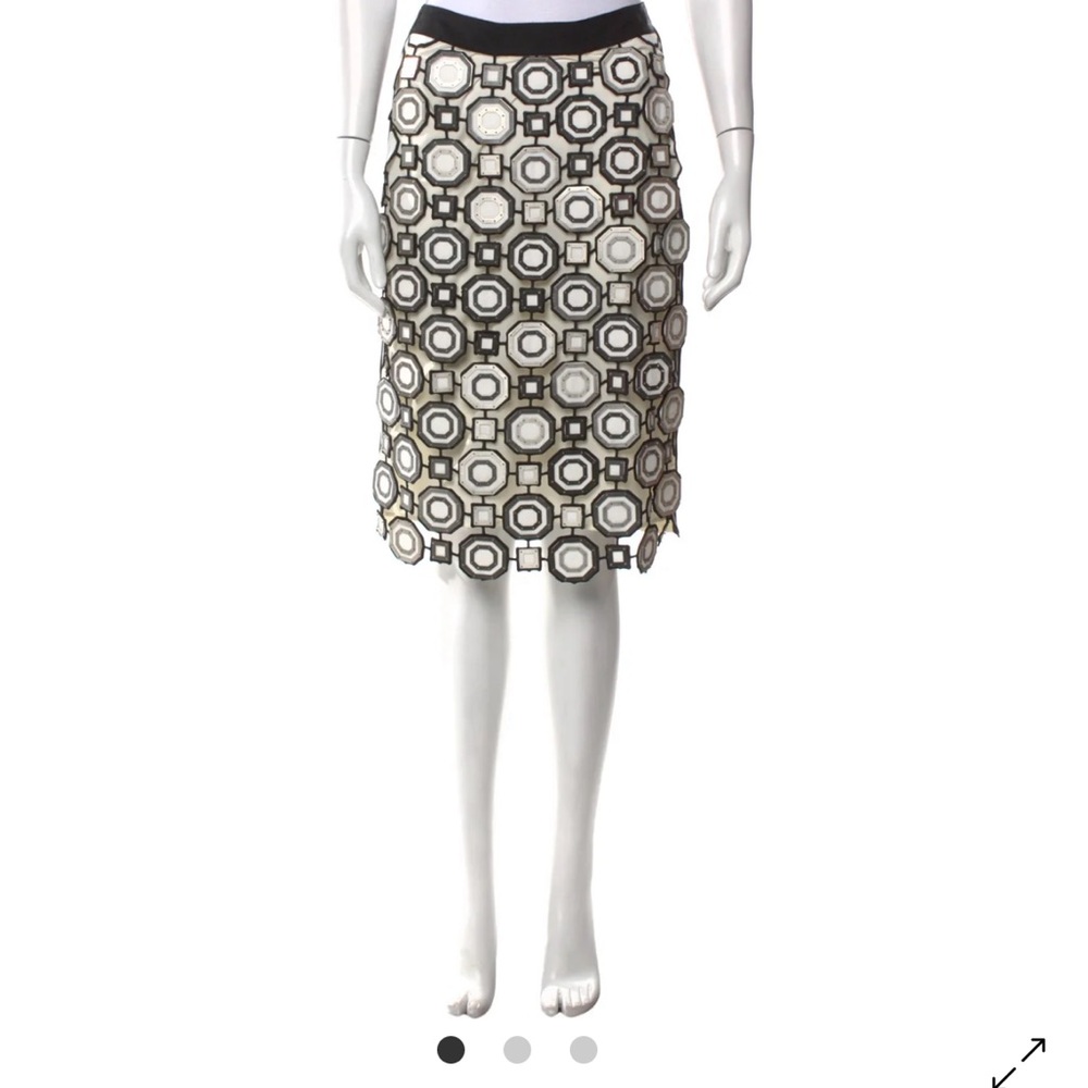 Tory Burch Black and White Embellished Pencil Skirt